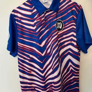 BCA Blue and Red Zubaz Patterned Polo Shirt